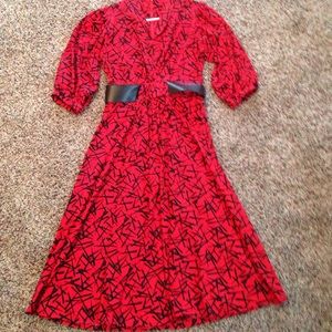 VTG Red & black belted 80s dress